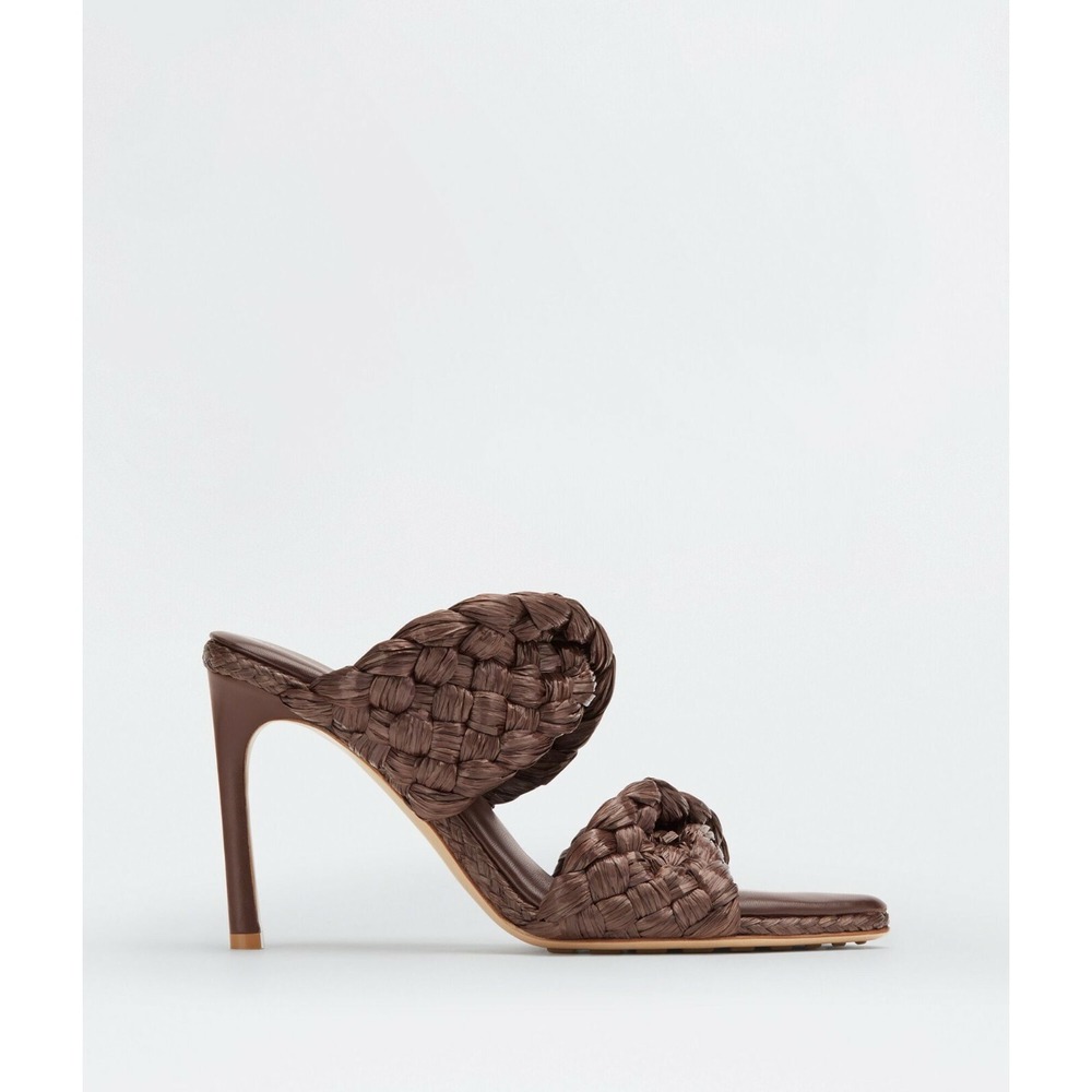 Bottega Veneta Curve Leather Raffia Sandal in Bitter Chocolate - NEW Size 38